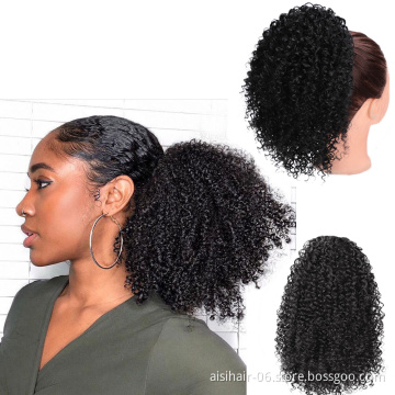 Aisi Heat Resistant Synthetic Fiber Ponytails Clip In Hair Extensions Afro Kinky Curly Hairpieces For Black Women Pony Tail